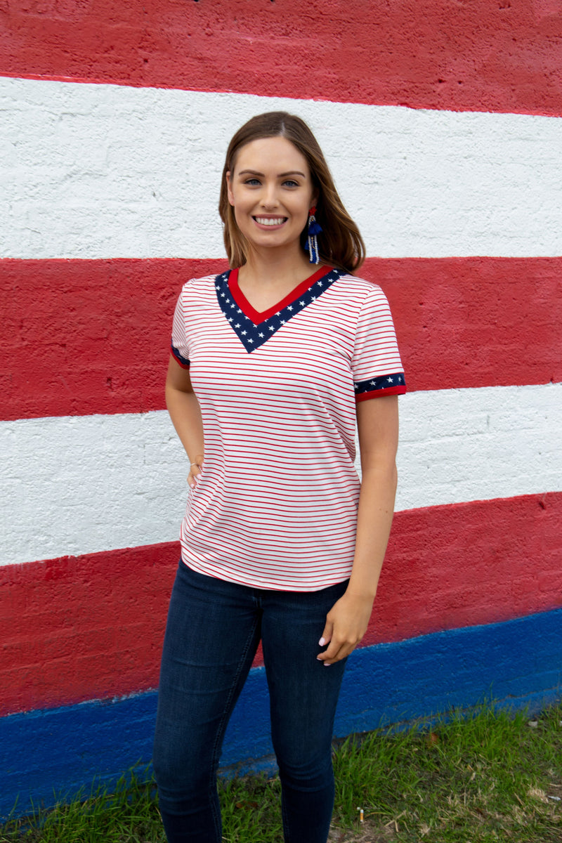 Party in the Usa V-neck Color Block Tee