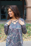 Let's Take a Road Trip Caged Long Sleeve with V neck, Camouflage