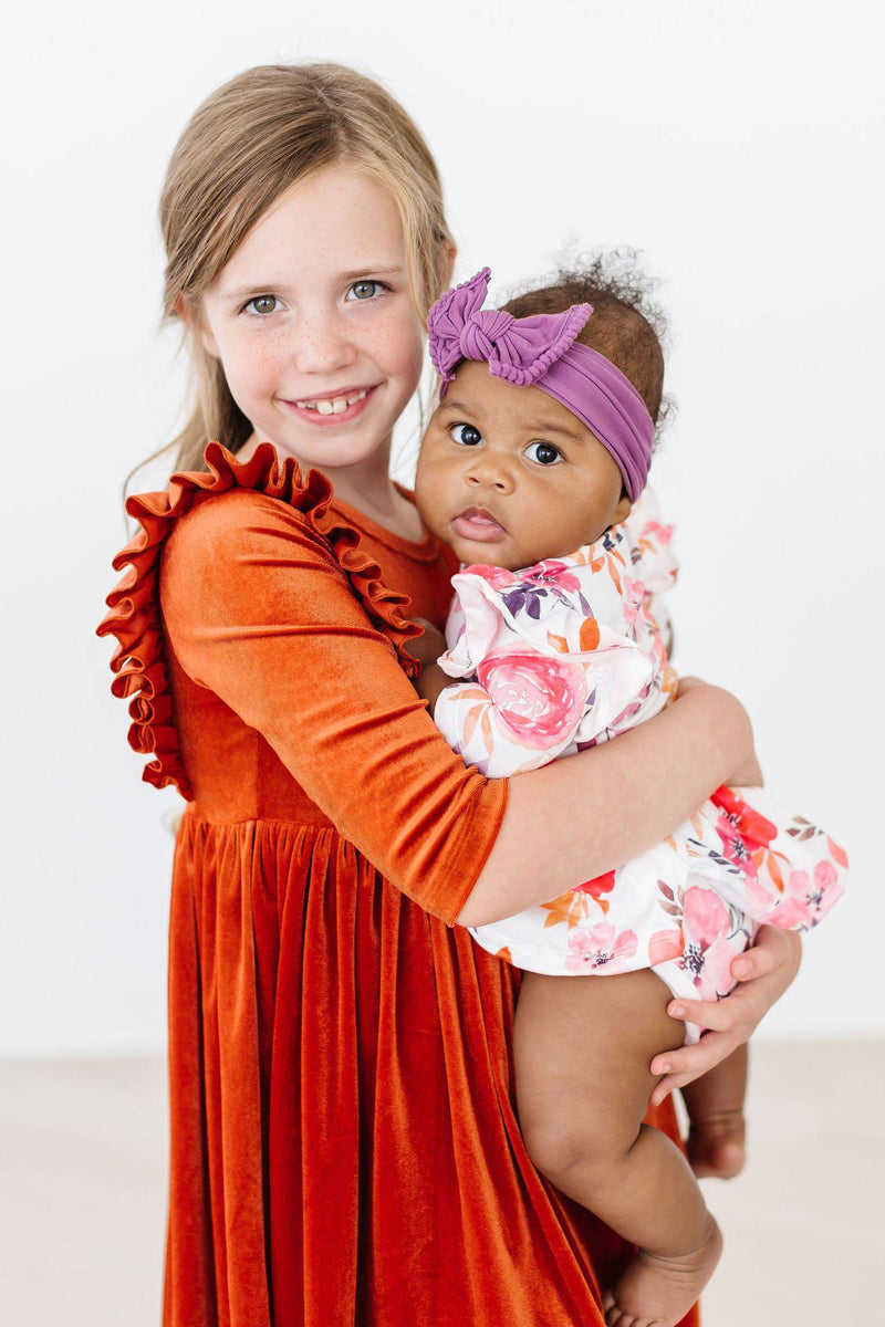 Pumpkin Spice Velvet Ruffle Twirl Dress