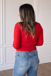 Red Cutout Long-Sleeved Top