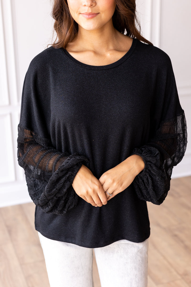 Black Top with Gauze Sleeves