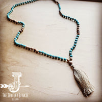 **Picture Jasper and Amazonite Beaded Necklace w/ Tassel 253p