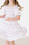 Vintage Flags Smocked Ruffle Dress