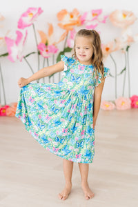 Watercolor Butterflies Flutter Sleeve Twirl Dress