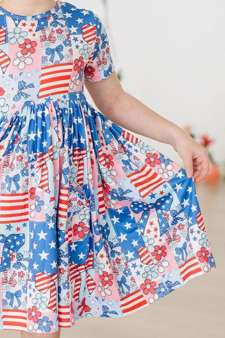 Patriotic Patchwork S/S Pocket Twirl Dress