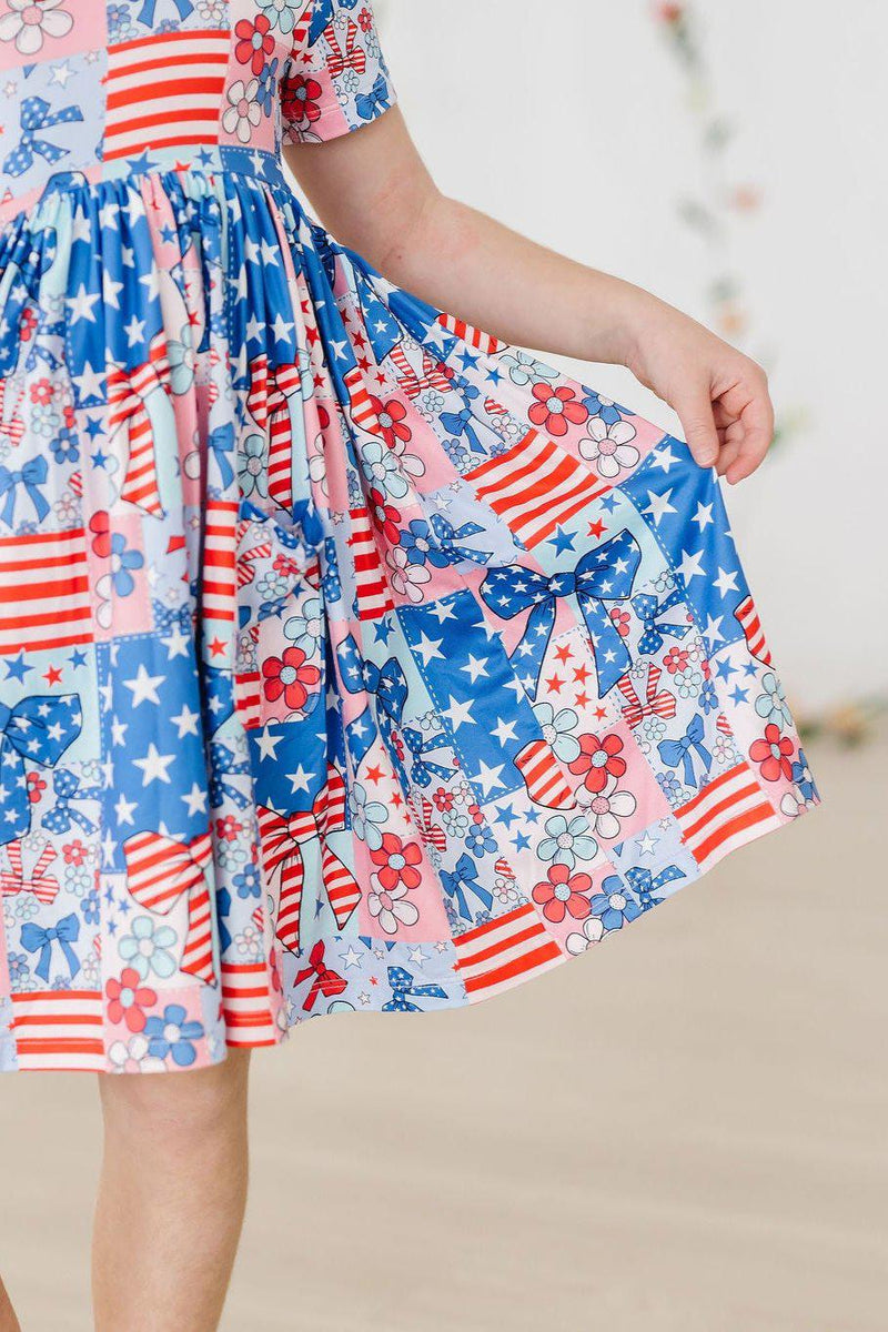 Patriotic Patchwork S/S Pocket Twirl Dress