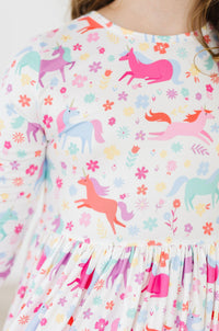 Unicorn Wish 3/4 Sleeve Pocket Twirl Dress