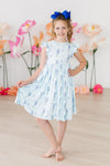 Texas Bluebonnets Flutter Sleeve Twirl Dress