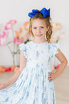 Texas Bluebonnets Flutter Sleeve Twirl Dress