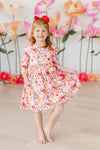 Bouquet Beauty 3/4 Sleeve Pocket Twirl Dress