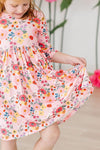 Bouquet Beauty 3/4 Sleeve Pocket Twirl Dress