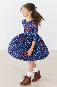 Halloween Stars 3/4 Sleeve Pocket Twirl Dress