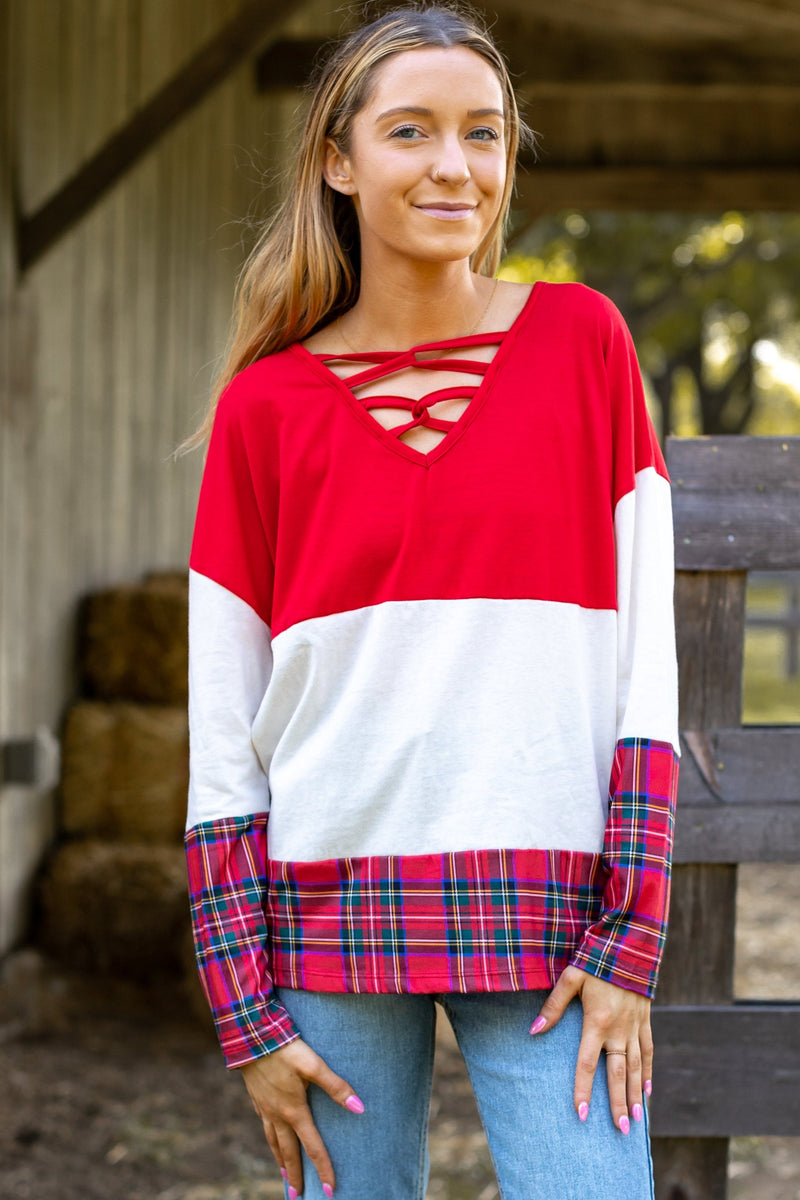 Chic Yuletide Color Block Top