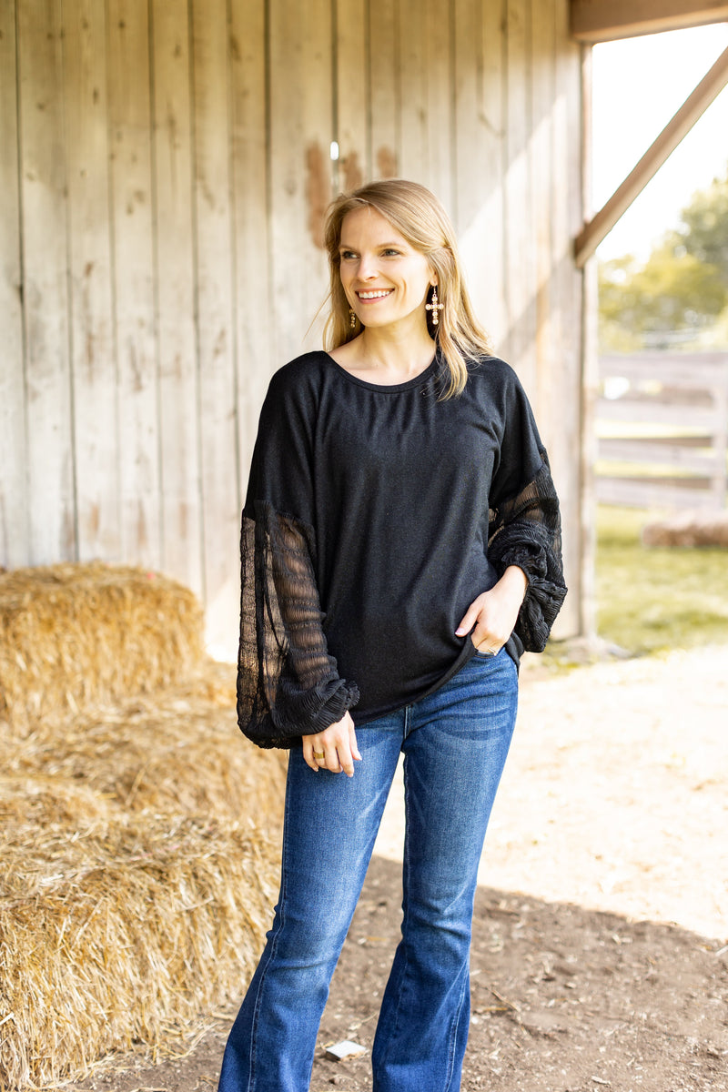 Black Top with Gauze Sleeves