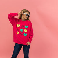 Candy Hearts on Hot Pink Crazy Cozy Microfleece Crewneck