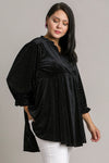 Umgee Full Size Beaded Frill Flounce Sleeve Velvet Babydoll Blouse