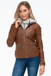 YMI Faux Layered Double-Zipper Jacket with Fuzzy Hood