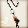 Brown Boho Leather Necklace w/ White Turquoise & Multi Feathers 257b