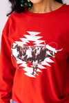 Aztec Cow on Red Crazy Cozy Microfleece Crewneck