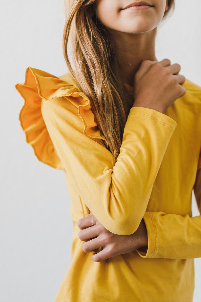 Mustard L/S Ruffle Tee