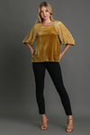 Umgee Round Neck Leopard Balloon Sleeve Velvet Top