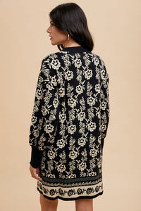 Annie Wear Floral Jacquard Round Neck Sweater Dress