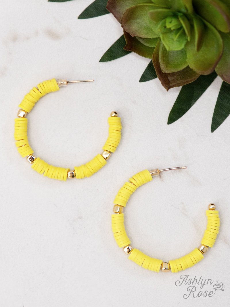 All Summer Long Beaded Hoop Earrings, Sunny Yellow