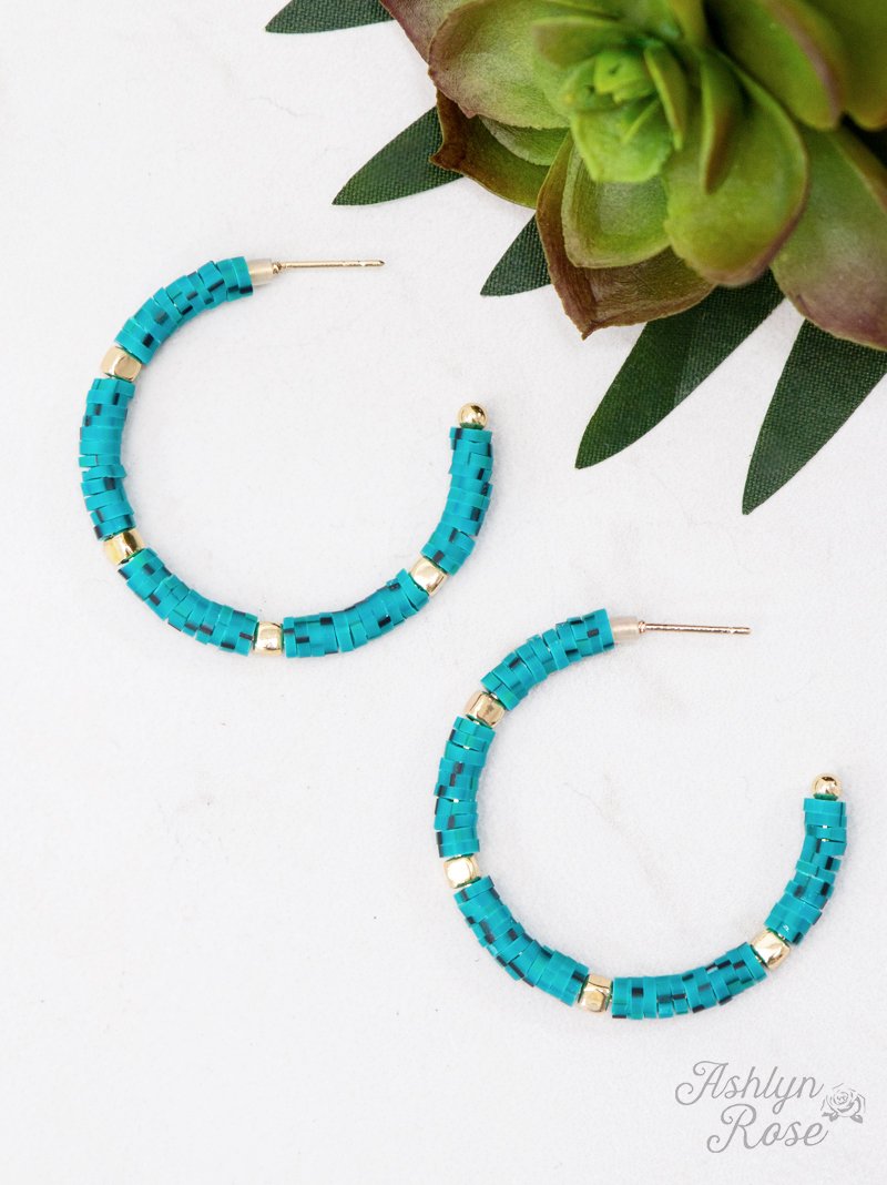 All Summer Long Beaded Hoop Earrings, Turquoise