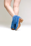 Amos Fringe Ankle Bootie in Blue Suede