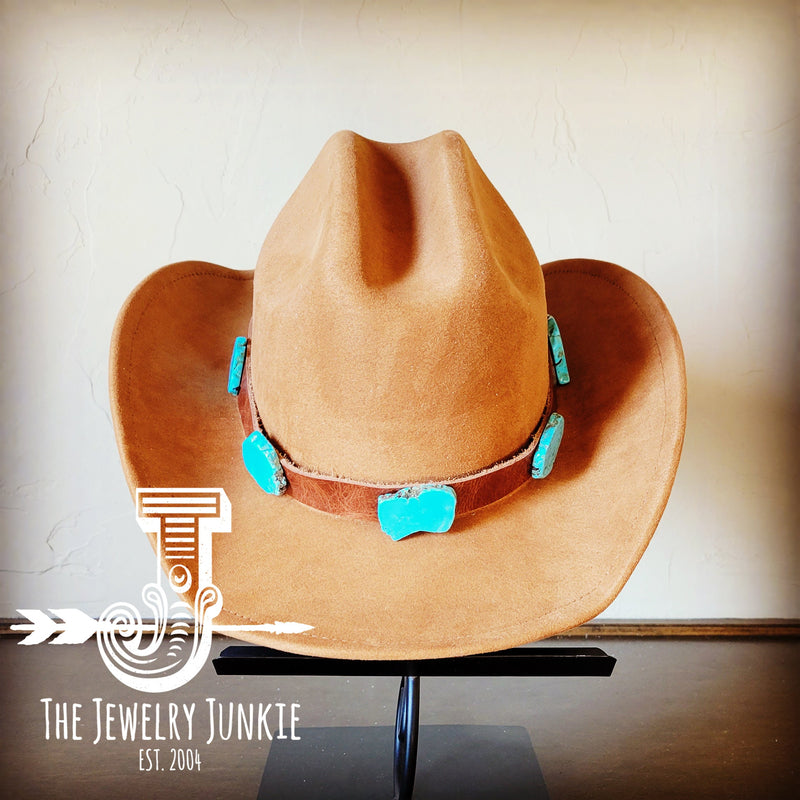 Cognac Leather Hat Band w/ Turquoise Slabs+Choice of Hat 981o