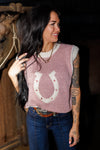 The Woven Horseshoe Sweater Vest in Pink