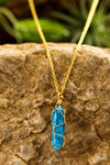 Blue Gold Wire Wrapped Turquoise Pendant Necklace
