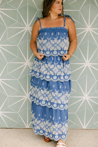 The Venice Maxi Skirt Set in Denim Blue