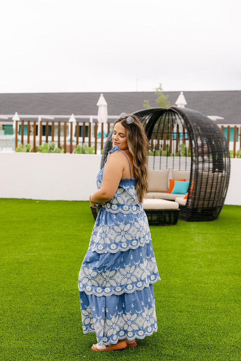 The Venice Maxi Skirt Set in Denim Blue