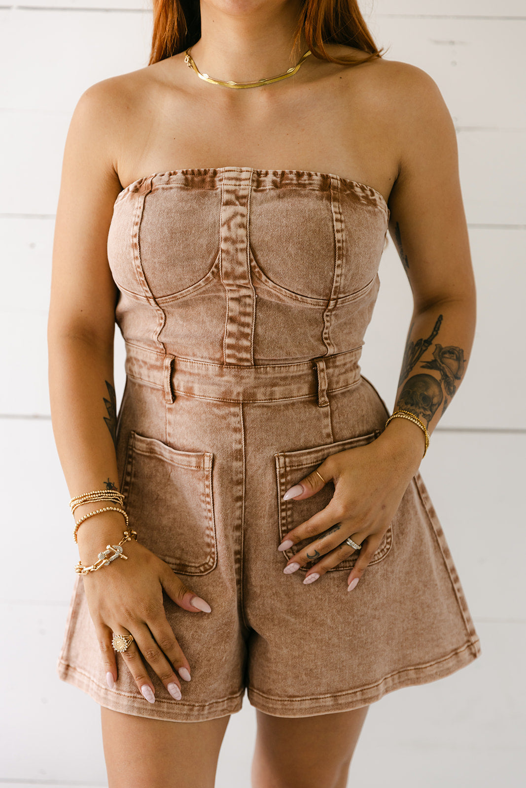 The Millie Romper in Tan