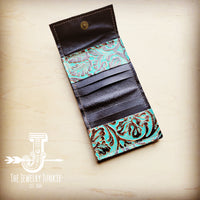 **Arizona Tri-Fold Embossed Leather Wallet-Cowboy Turquoise 303n