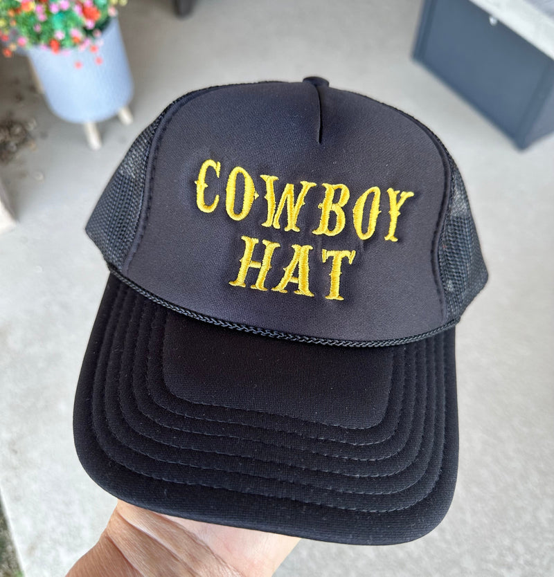 Cowboy Hat Embroidered Black & White Trucker Hat