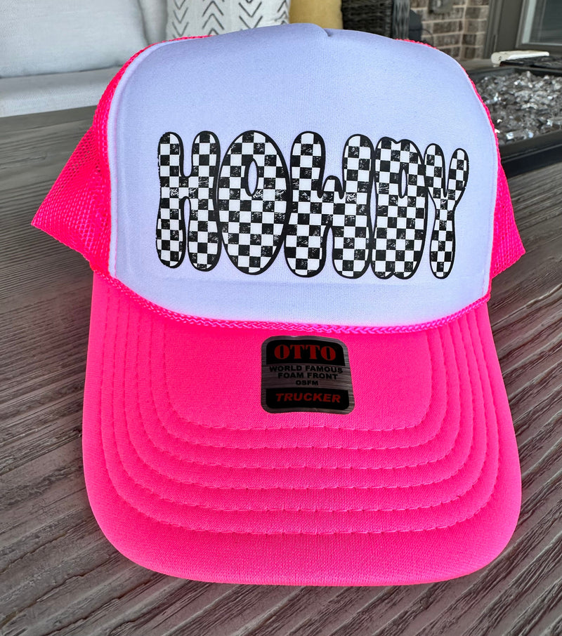 Checkered Howdy DTF Printed Trucker Hat