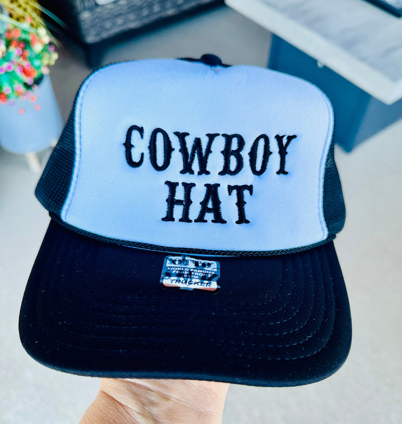 Cowboy Hat Embroidered Black & White Trucker Hat