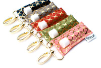 Gold Quatrefoil on Cranberry LippyClip® Lip Balm Holder