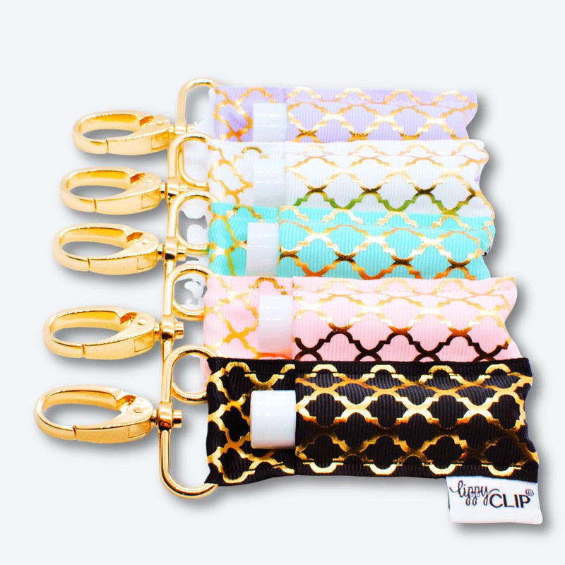 Gold Quatrefoil on White LippyClip® Lip Balm Holder