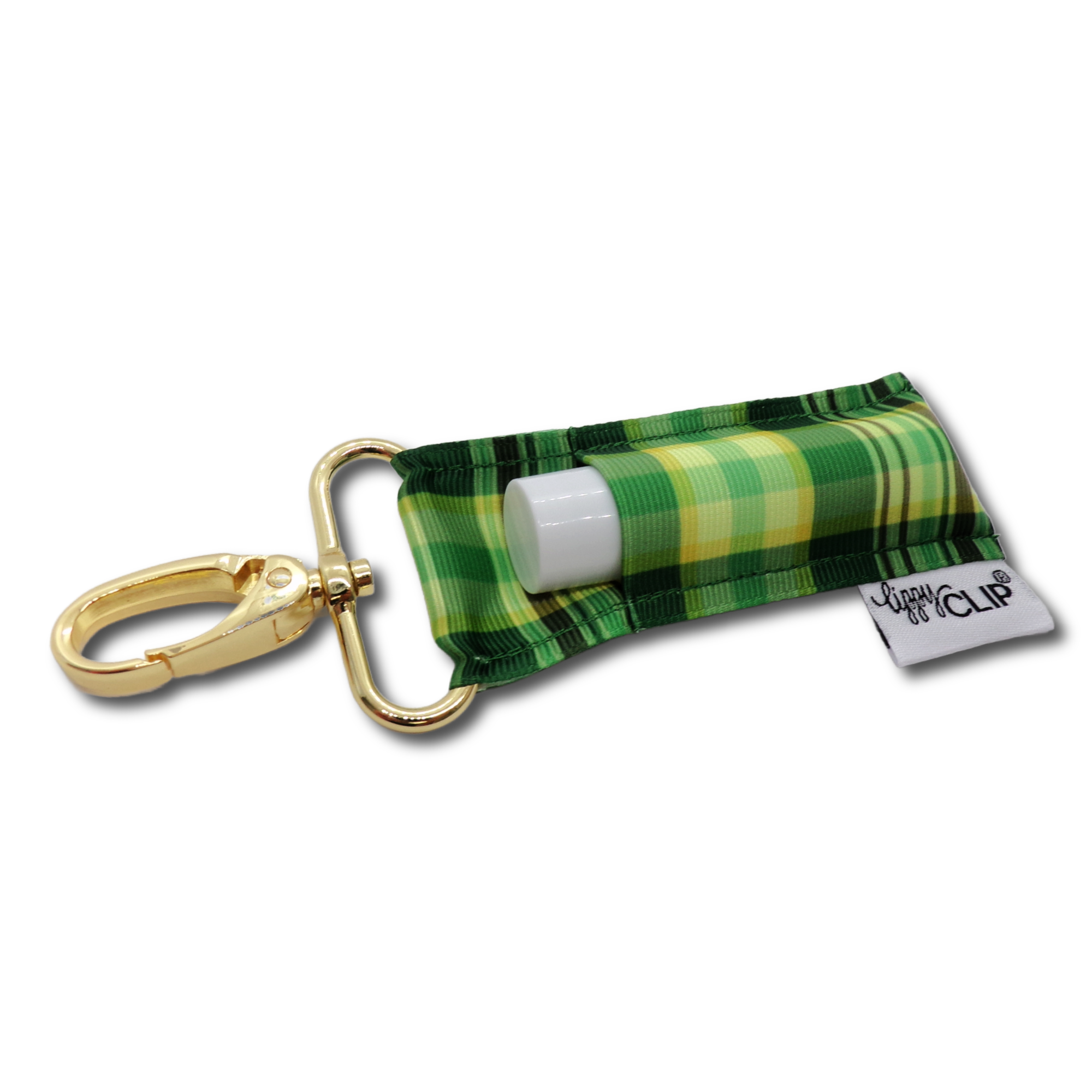 Green and Gold Plaid LippyClip® Lip Balm Holder