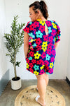 Feeling Bold Navy & Fuchsia Flat Floral Smocked Waist Flutter Sleeve Romper