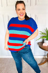 Forget Me Not Royal Blue Stripe Short Sleeve Dolman Sweater