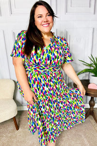 All For You Navy Multicolor Abstract Print Smocked Waist Maxi Dress