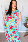 What A Vision Aqua Floral Fit & Flare Maxi Dress