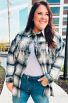 Boldly You Navy Plaid Fringe Button Down Shacket