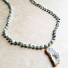 **Frosted Sesame Jasper Necklace with White Druzy Pendant 245r