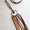 Tan Leather Dream Catcher Necklace with Turquoise Chunk 246t