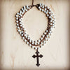Pearl and Copper Collar-Length Necklace with Copper Cross 114G